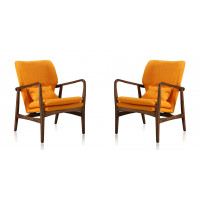 Manhattan Comfort 2-AC015-YL Bradley Yellow and Walnut Linen Weave Accent Chair (Set of 2)
